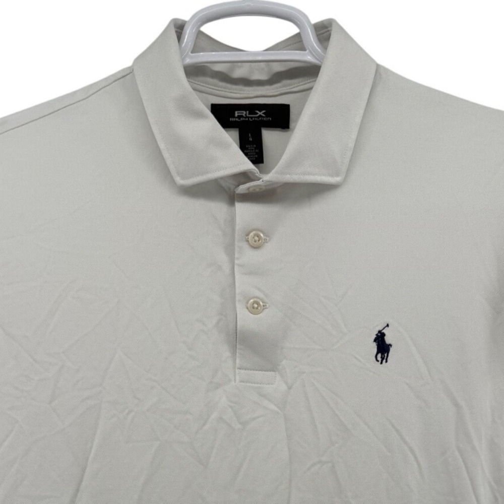 RLX Ralph Lauren Mens Large Off White Performance Polo Palm Tree Logo Shirt